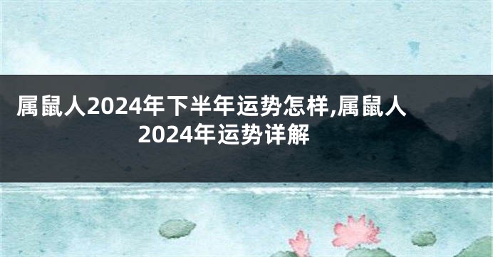 属鼠人2024年下半年运势怎样,属鼠人2024年运势详解