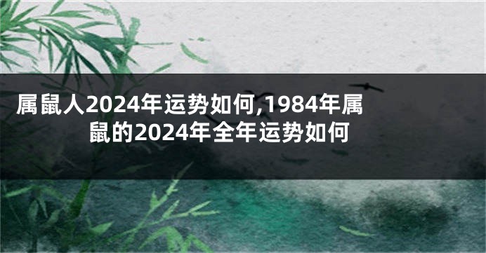 属鼠人2024年运势如何,1984年属鼠的2024年全年运势如何