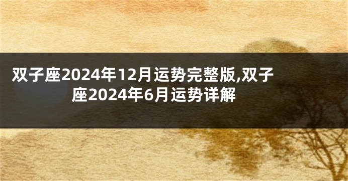 双子座2024年12月运势完整版,双子座2024年6月运势详解