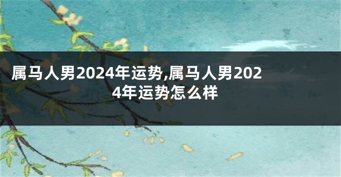 属马人男2024年运势,属马人男2024年运势怎么样