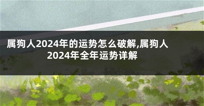 属狗人2024年的运势怎么破解,属狗人2024年全年运势详解