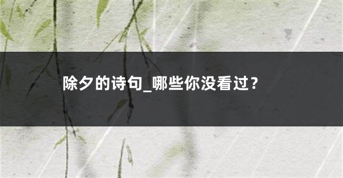 除夕的诗句_哪些你没看过？