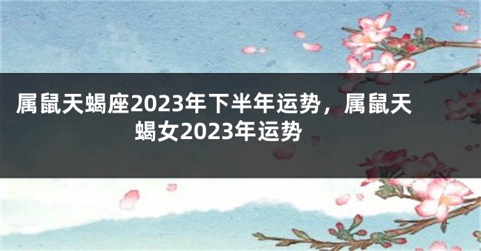 属鼠天蝎座2023年下半年运势，属鼠天蝎女2023年运势