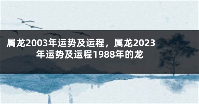 属龙2003年运势及运程，属龙2023年运势及运程1988年的龙