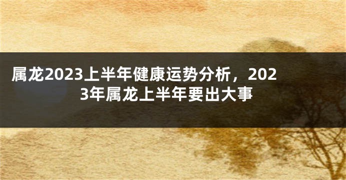 属龙2023上半年健康运势分析，2023年属龙上半年要出大事