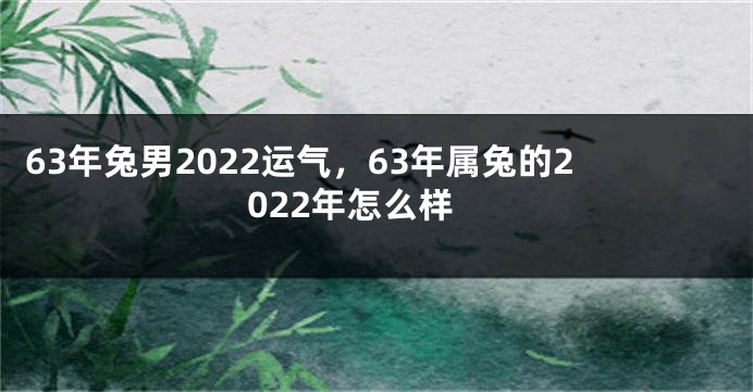 63年兔男2022运气，63年属兔的2022年怎么样