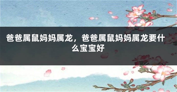 爸爸属鼠妈妈属龙，爸爸属鼠妈妈属龙要什么宝宝好