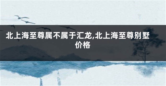 北上海至尊属不属于汇龙,北上海至尊别墅价格