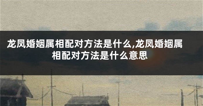 龙凤婚姻属相配对方法是什么,龙凤婚姻属相配对方法是什么意思