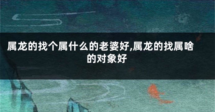 属龙的找个属什么的老婆好,属龙的找属啥的对象好