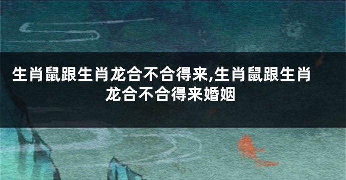 生肖鼠跟生肖龙合不合得来,生肖鼠跟生肖龙合不合得来婚姻