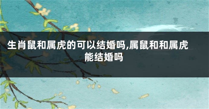 生肖鼠和属虎的可以结婚吗,属鼠和和属虎能结婚吗