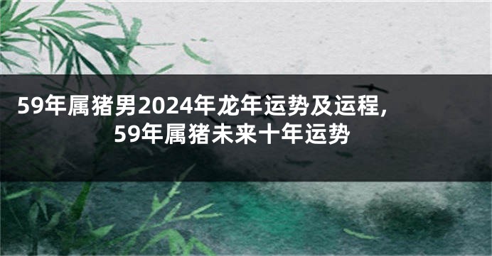 59年属猪男2024年龙年运势及运程,59年属猪未来十年运势