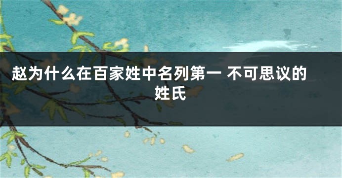 赵为什么在百家姓中名列第一 不可思议的姓氏