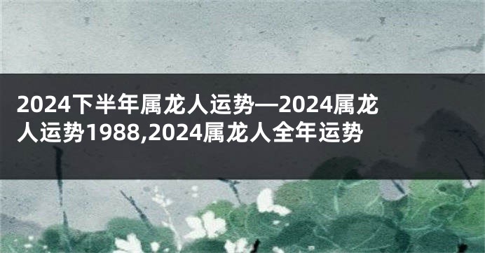 2024下半年属龙人运势—2024属龙人运势1988,2024属龙人全年运势