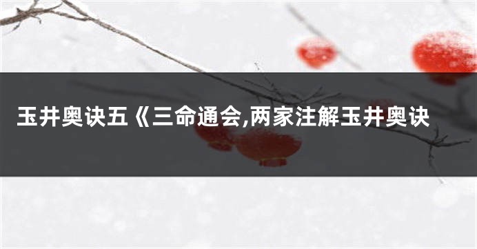 玉井奥诀五《三命通会,两家注解玉井奥诀