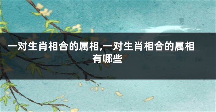 一对生肖相合的属相,一对生肖相合的属相有哪些