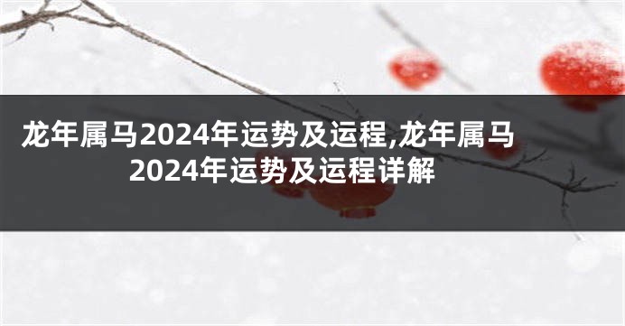 龙年属马2024年运势及运程,龙年属马2024年运势及运程详解