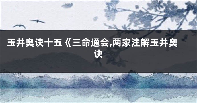 玉井奥诀十五《三命通会,两家注解玉井奥诀