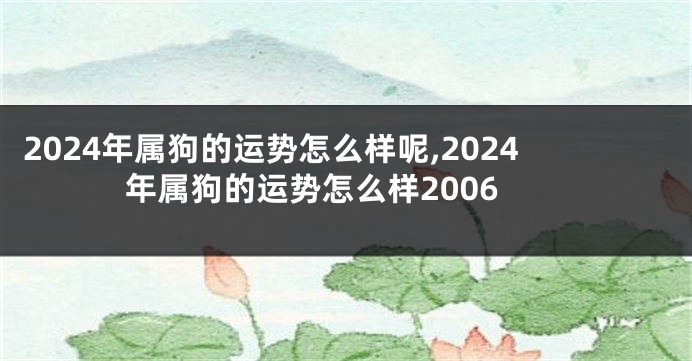 2024年属狗的运势怎么样呢,2024年属狗的运势怎么样2006