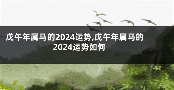 戊午年属马的2024运势,戊午年属马的2024运势如何