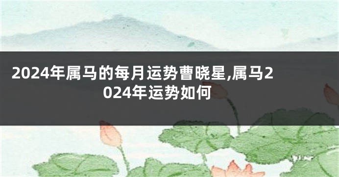 2024年属马的每月运势曹晓星,属马2024年运势如何