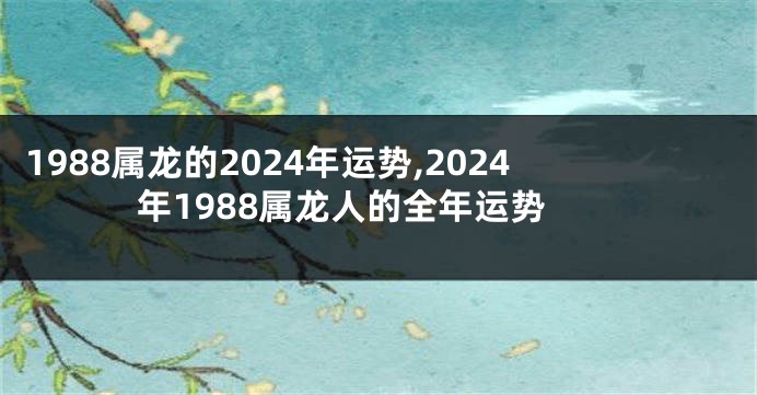 1988属龙的2024年运势,2024年1988属龙人的全年运势