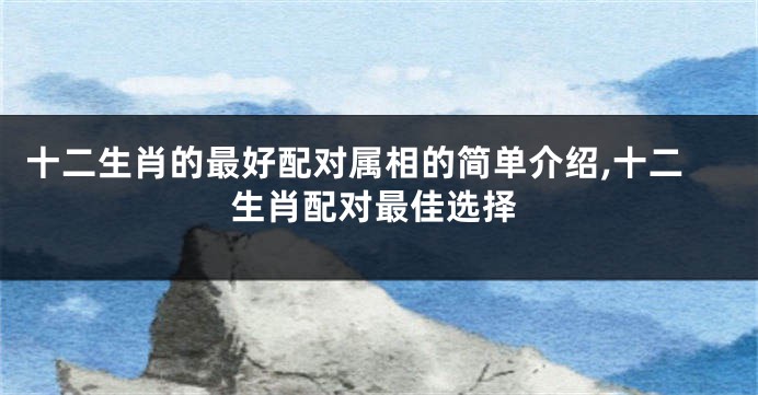 十二生肖的最好配对属相的简单介绍,十二生肖配对最佳选择