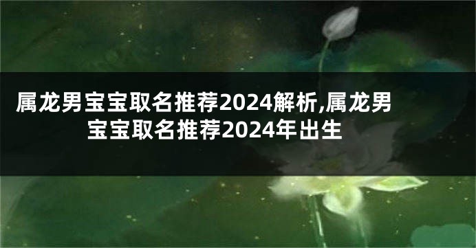 属龙男宝宝取名推荐2024解析,属龙男宝宝取名推荐2024年出生